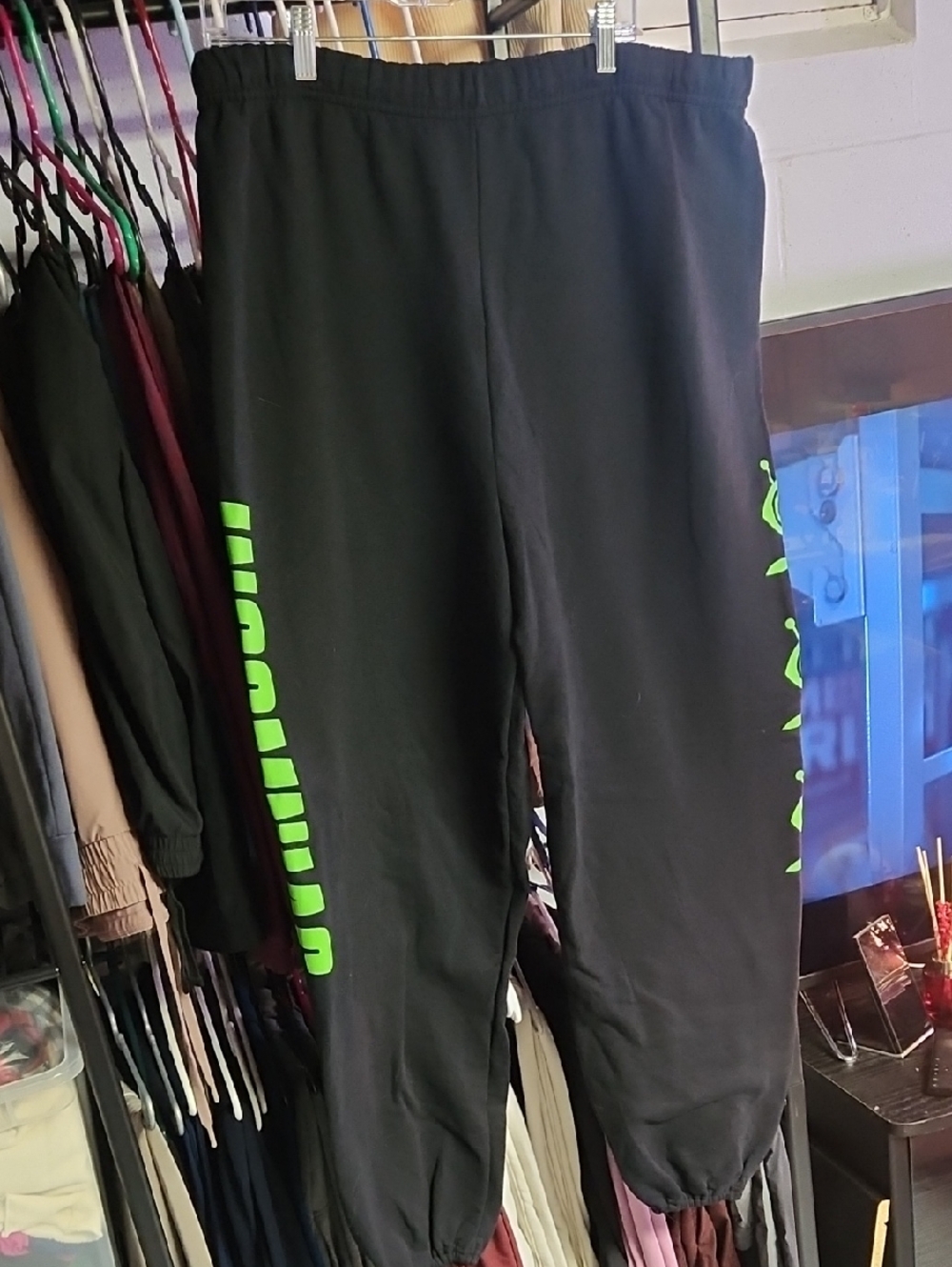 Black Sweatpants with Neon Green Side Graphics